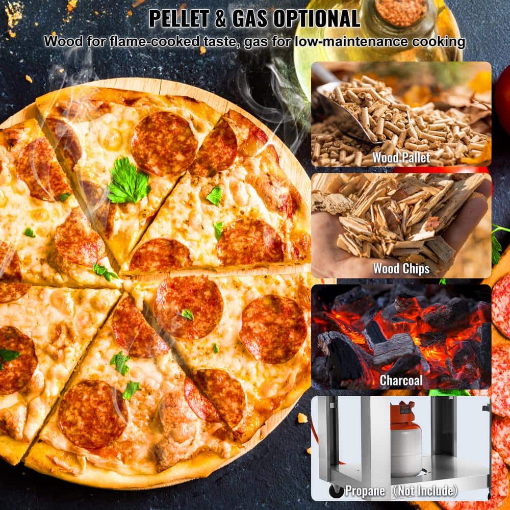 VEVOR 22" Stainless Steel Dual Fuel Outdoor Pizza Oven with Casters