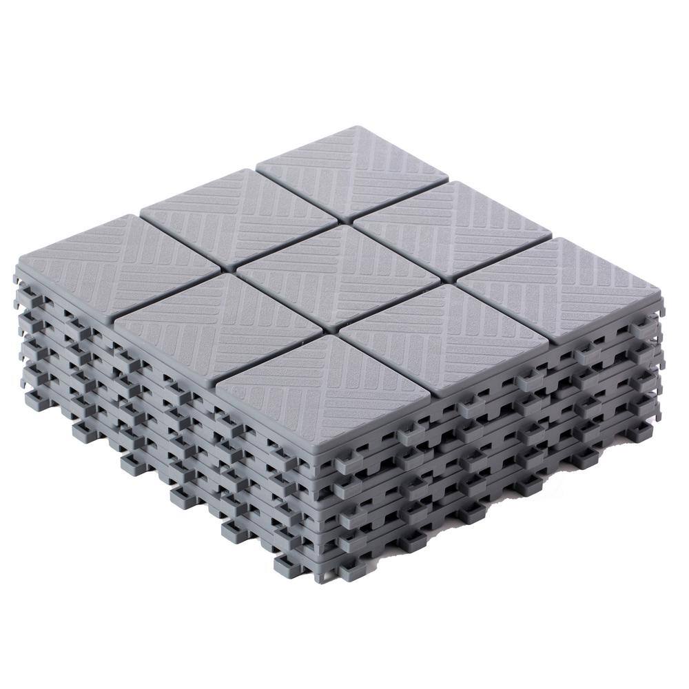 Gray Plastic Interlocking Square Outdoor Deck Tiles with Water Protection