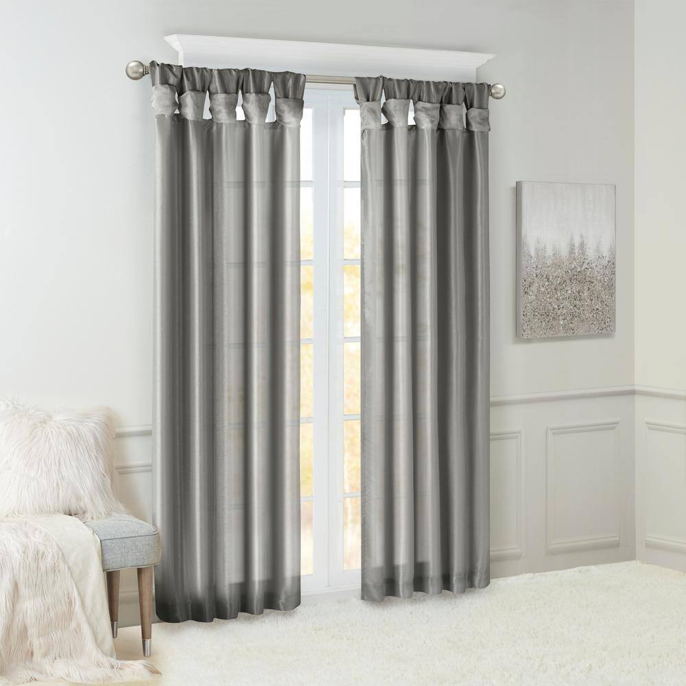 Charcoal Faux Silk Tab Top Light Filtering Curtain Panel