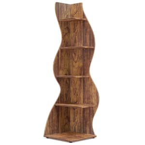 Eulas 69.8 in. Tall Brown Engineered Wood 5-Shelf Standard Bookcase Corner Shelf with Storage