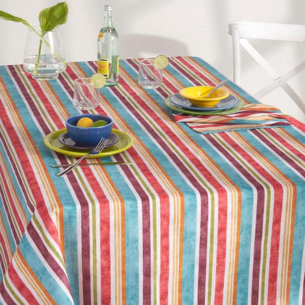 Cameron Stripe 60 in. W x 120 in. L Natural Beige Striped Cotton Tablecloth