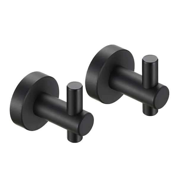 Zalerock Round 2-Piece Wall-Mounted Bathroom Robe Hook and Towel Hook with hidden mounting base in Black