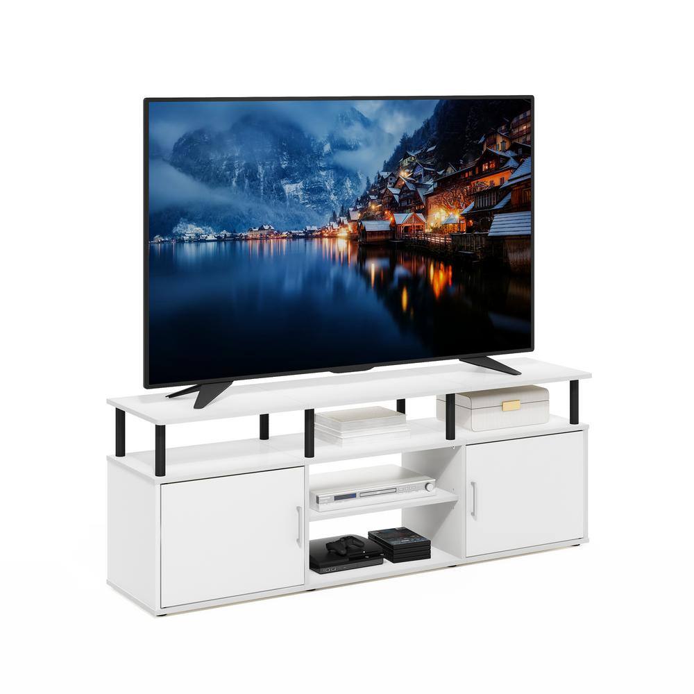 Furinno Jensen Sleek 70" TV Stand in Solid White/Black with Adjustable Shelves