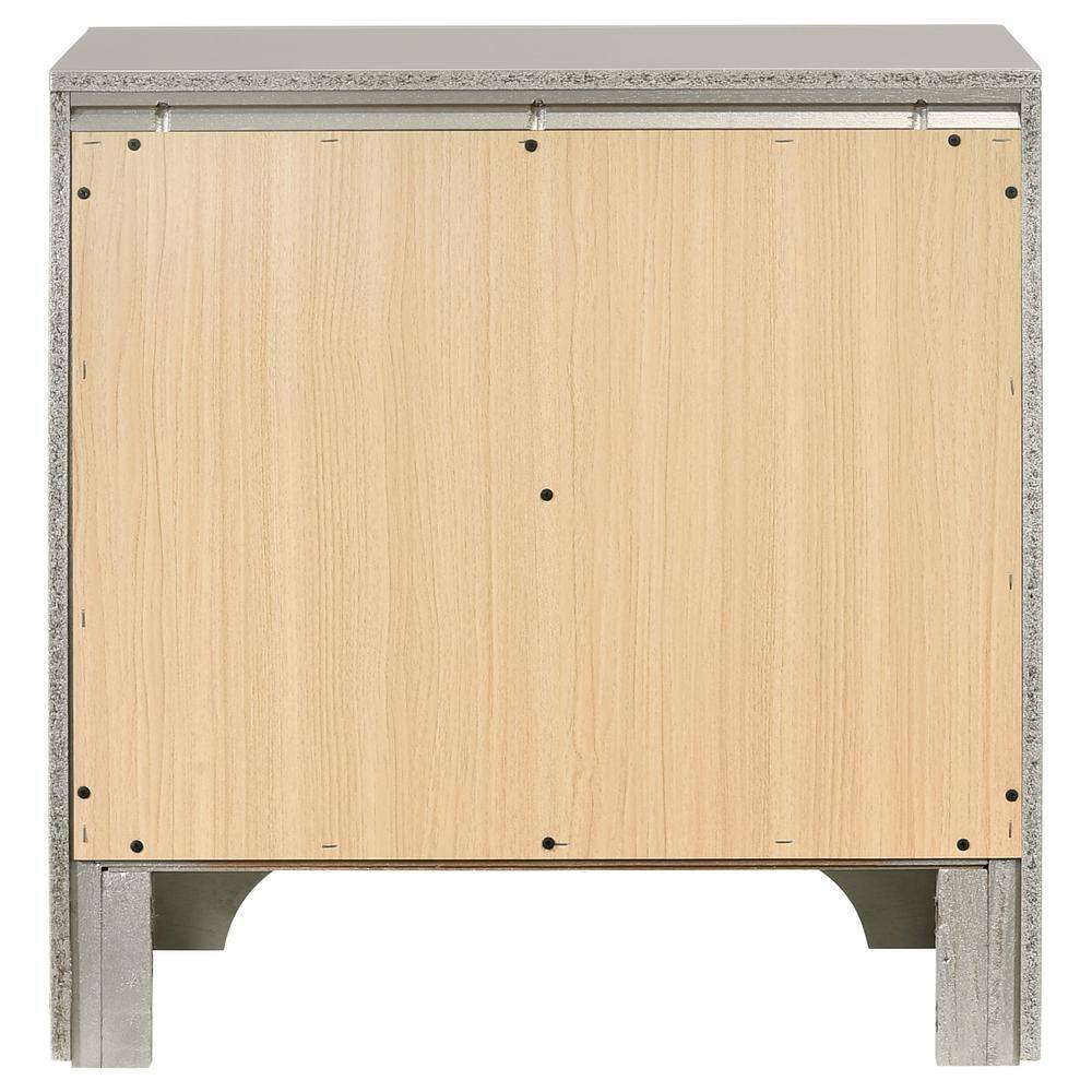 Metallic Sterling 2-Drawer Nightstand with Ring Handles