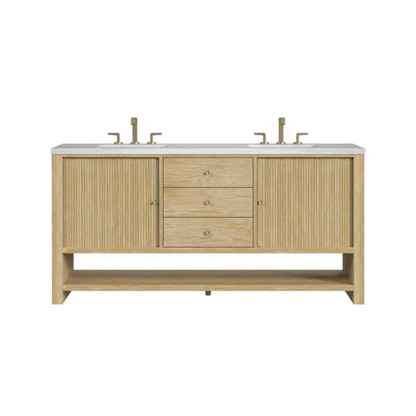 Marigot 72.0 in. W x 23.5 in. D x 36 in. H Double Bathroom Vanity in Sunwashed Oak with Arctic Fall Solid Surface Top