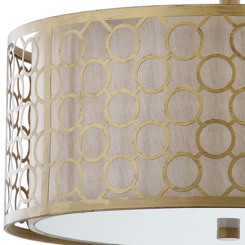 Elegante Antique Gold Drum Ceiling Light with Cream Fabric Shade