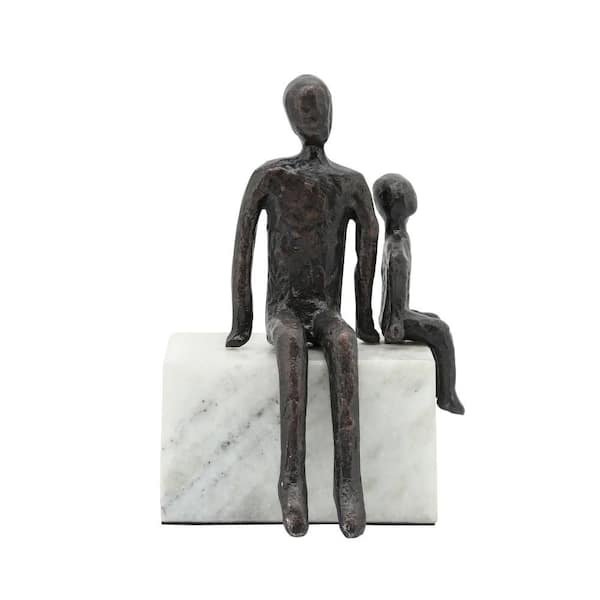 Black 6 in. x 8.5 in. Metal Dad and Son Sitting Together Sculpture