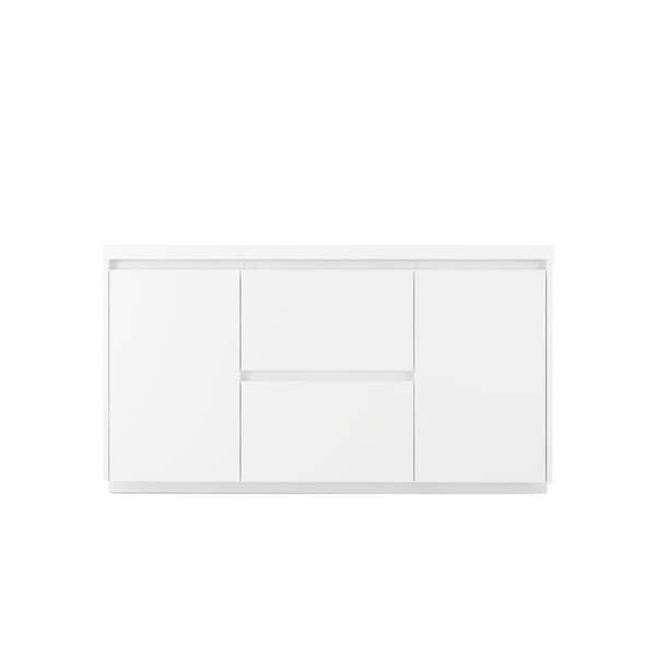 60 in. W x 20 in. D x 34 in. H Double Sink Freestanding Bath Vanity in Glossy White with White Resin Top