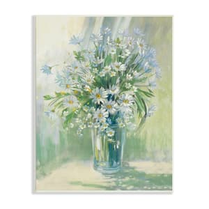 "Sunlit Bouquet of Daisies Blue Green Pastels" by Carol Rowan Unframed Nature Wood Wall Art Print 10 in. x 15 in.
