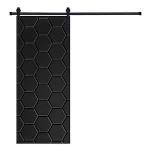 Modern Honeycomb Designed 84 in. x 36 in. MDF Panel Black Painted Sliding Barn Door with Hardware Kit