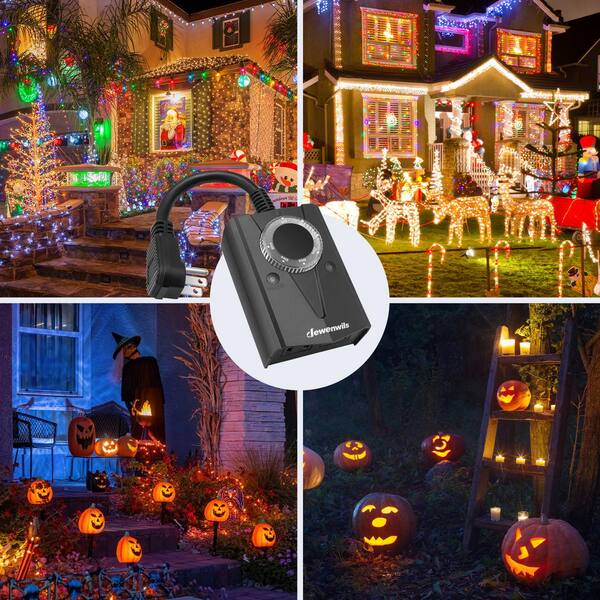 DEWENWILS Dawn to Dusk Outdoor Timer for Halloween Waterproof, 125V/ 15A  Plug in Sensor Outlet Timer Switch, 100FT Range Remote Control with 2  Grounded Electrical Outlets for Pool Pumps, Fountain, UL