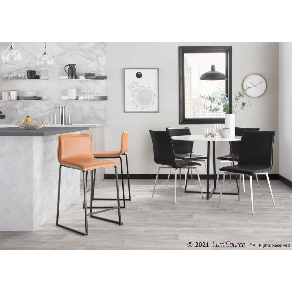 Mara 26" Black Metal and Camel Faux Leather Counter Stools, Set of 2