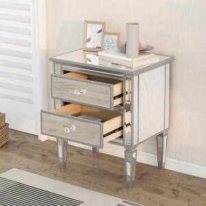 Silver Elegant 2-Drawer Mirrored Nightstand 24 in. L x 18.1 in. W x 28.3 in. H