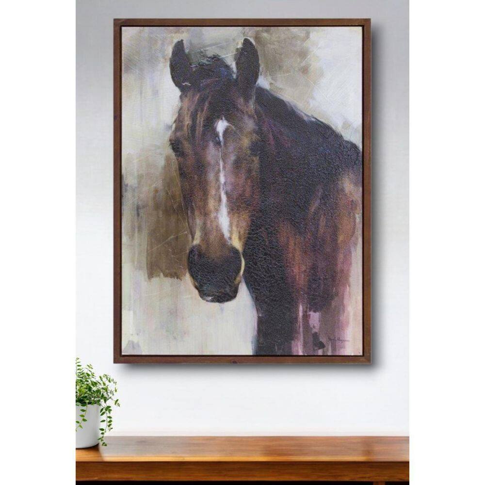 Framed Brown Horse Canvas Wall Art 31.5"H