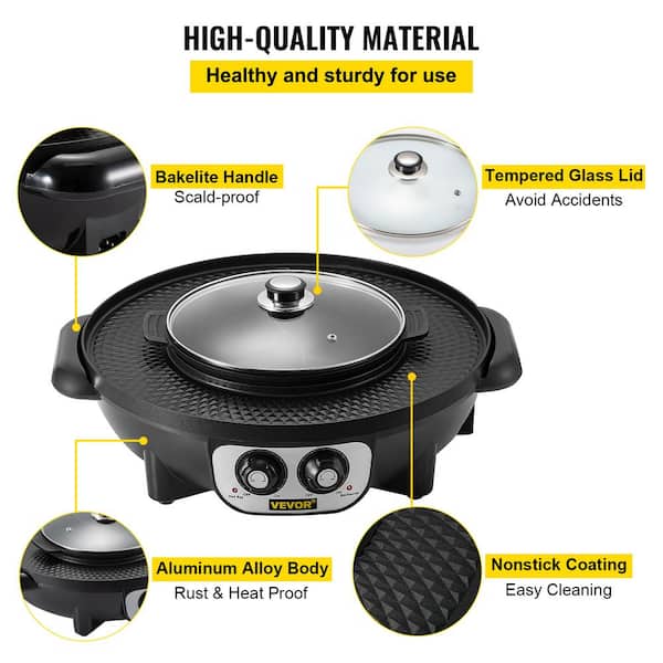 VEVOR 2 in 1 Electric Grill and Hot Pot BBQ Pan Grill Pot with Temp Control  Smokeless Hot Pot Grill for 1-8 People Black FTSS2200W110VHHAWV1 - The Home  Depot