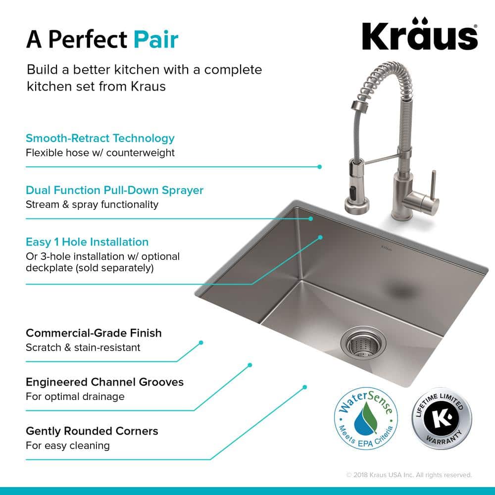 23" Matte Black Stainless Steel Undermount Kitchen Sink with Faucet