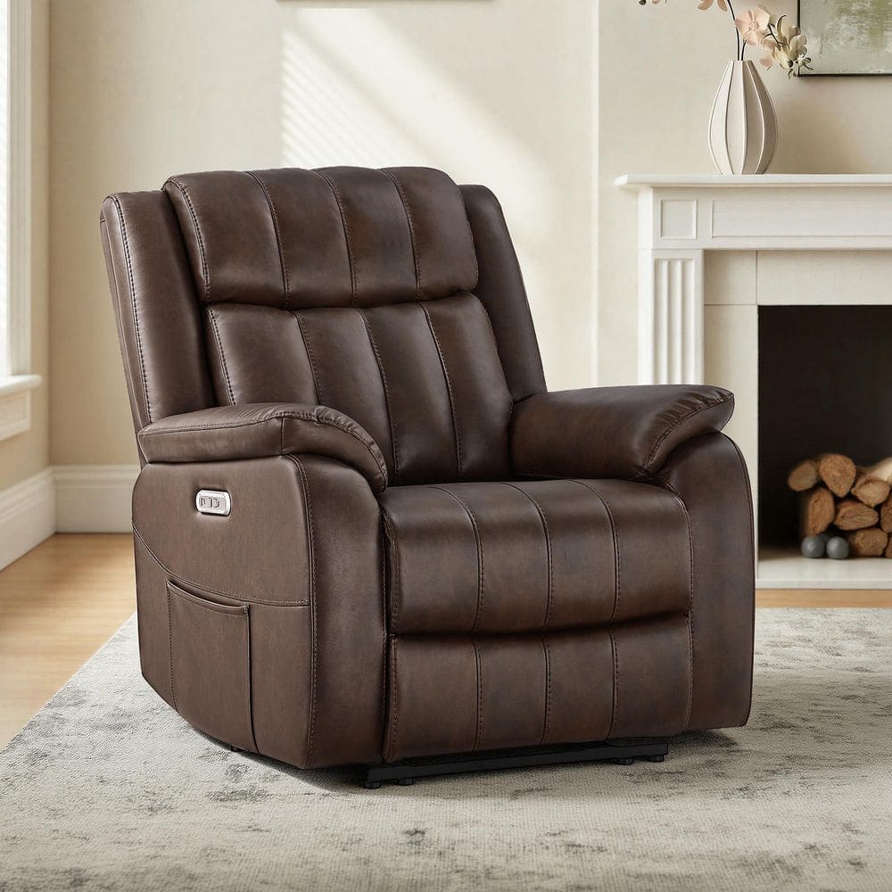 Spruce & Spring Vensa Dark Brown Faux Leather Power Wall Hugger