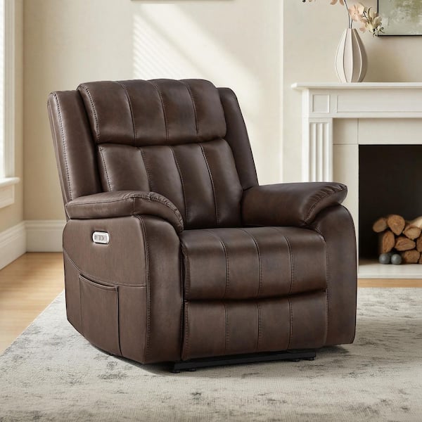 Spruce & Spring Vensa Dark Brown Faux Leather Power Wall Hugger