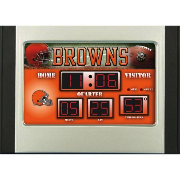 Team Sports America Cleveland Browns 6.5 in. x 9 in. Scoreboard Alarm Clock with Temperature
