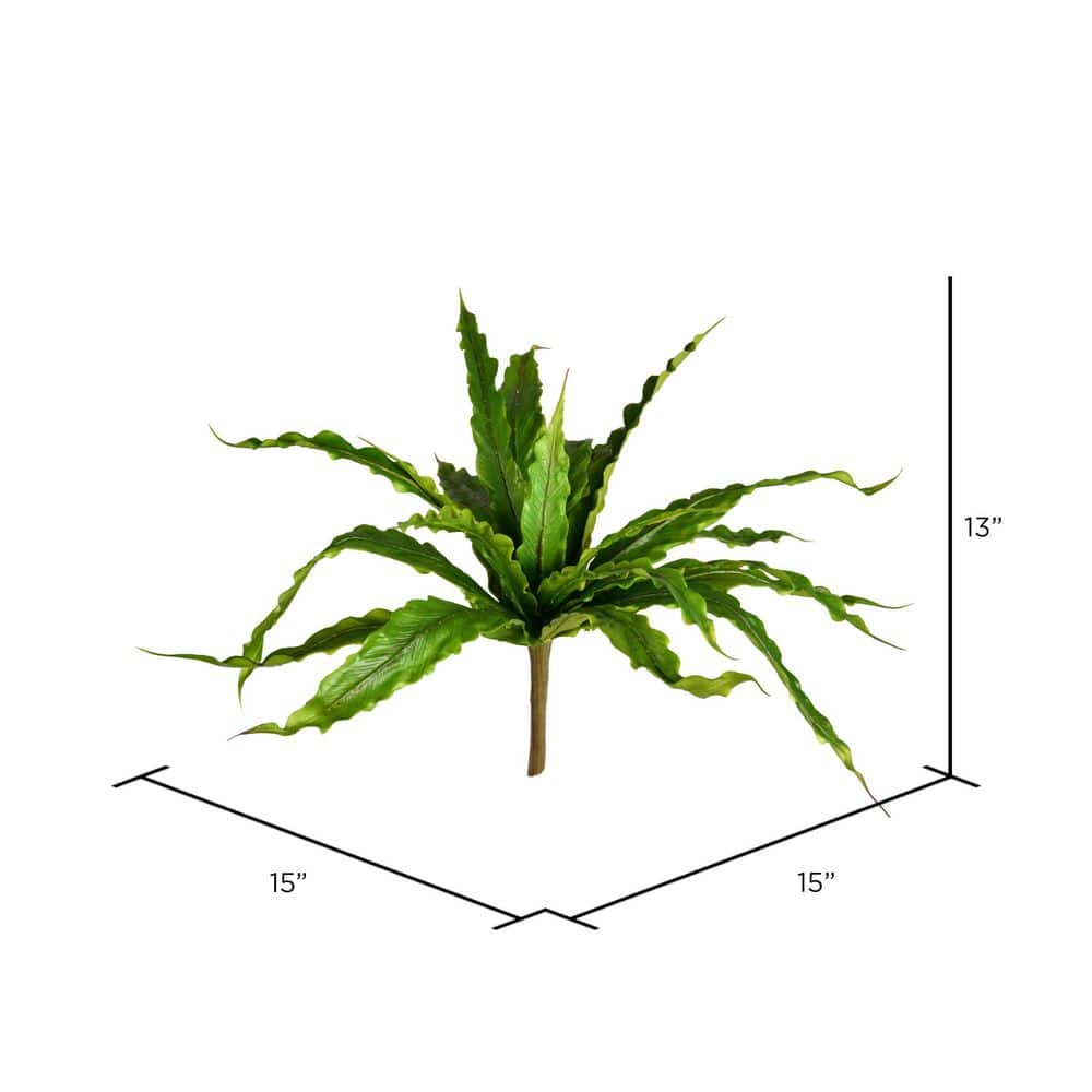 Artificial Green Fern Bush 15" Diameter for Outdoor Decor