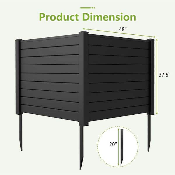 37.5 in. Plastic Garden Fence Screen Panel Kit with 3 Ground Stakes Black
