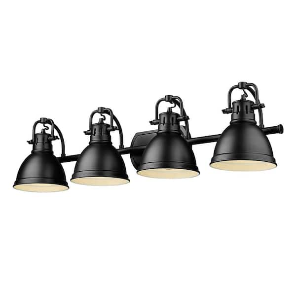 Golden Lighting Duncan 33.5 in. 4-Light Matte Black Vanity Light with Matte Black Shades