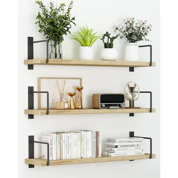 23 in. W x 6 in. D Wooden Floating Decorative Wall Shelf (Set of 3