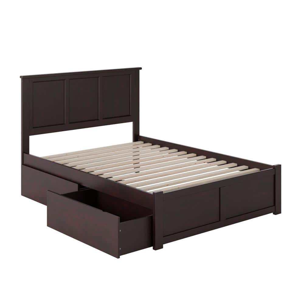 Classic Espresso Full Double Wood Platform Bed with Underbed Storage