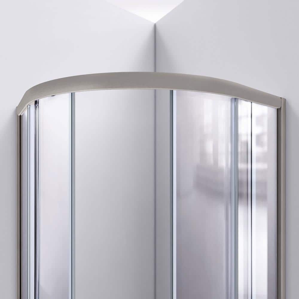 Prime 33" Frosted Glass Round Sliding Shower Enclosure with Brushed Nickel Hardware