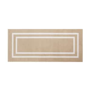 Washable Non-Skid Beige and White 26 in. x 45 in. Border Accent Rug