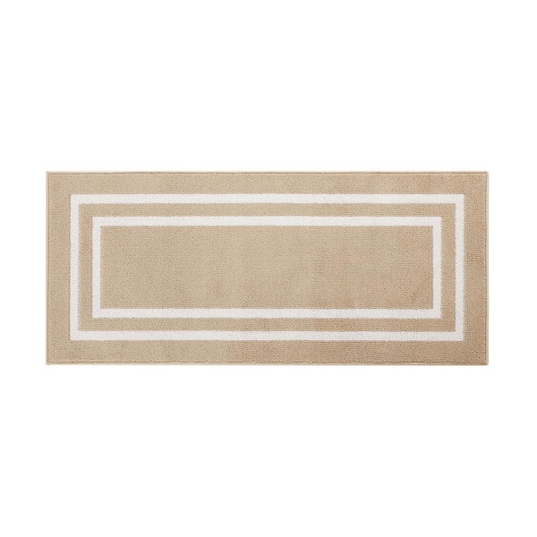 Jean Pierre Double Border Beige/White 2 ft. x 4 ft. Tufted Border Polypropylene Runner Accent Rug