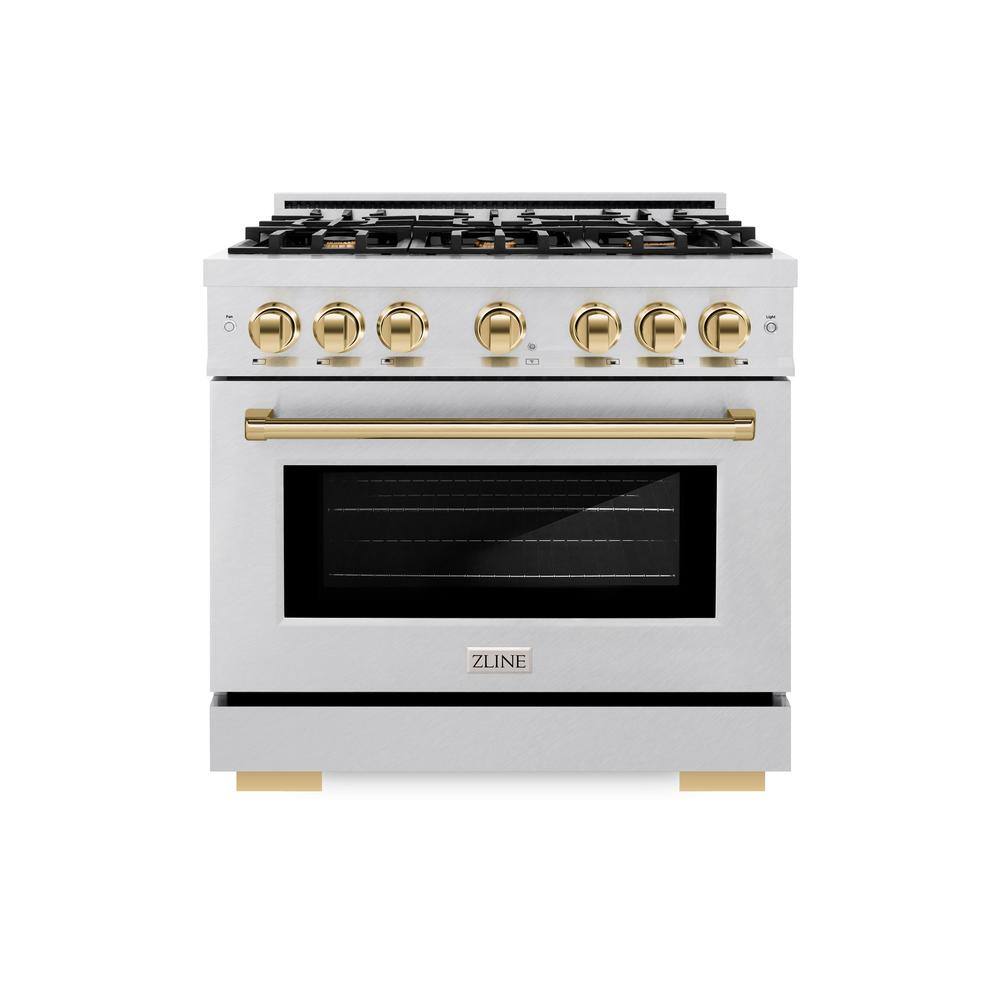 Autograph 36 in. Select Dual Fuel Range with 6 Burners and Convection Oven in Satin Steel with Polished Gold Accents price history on PriceWatchPro