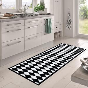 Washable Classic Black and White Diamond 2 ft. 3 in. x 6 ft. 3 in. Runner Rug Mat