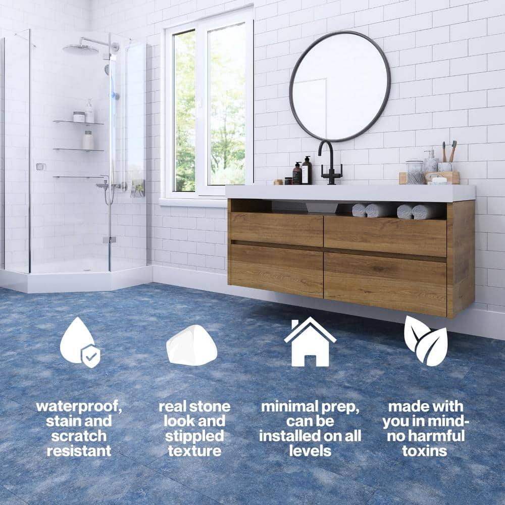 Topaz Blue Stone Look 12" x 24" Waterproof Vinyl Tile