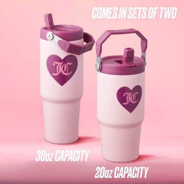 Juicy Couture Flip Flow Hydration Stainless Steel Screw Top Tumbler with Flip Straw 2-Pack - Light Pink - 20 oz / 30 oz