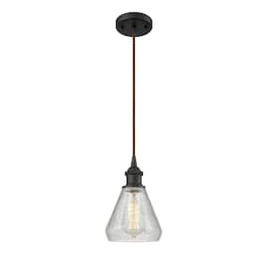 Conesus 1-Light Oil Rubbed Bronze Clear Crackle Shaded Pendant Light with Clear Crackle Glass Shade