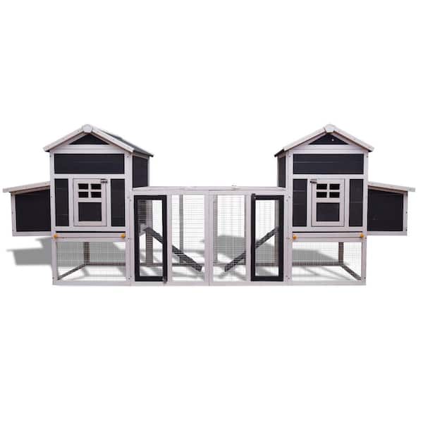 Miscool Any 124 in. W Large Wooden Outdoor Chicken Coop with Ventilation Door, Removable Ramp, Nesting Box in Gray