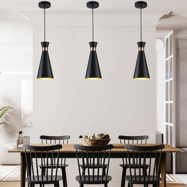 (Set of 3) 1-Light Minimalist Black and Gold Modern/Contemporary Cone Hanging Pendant Light