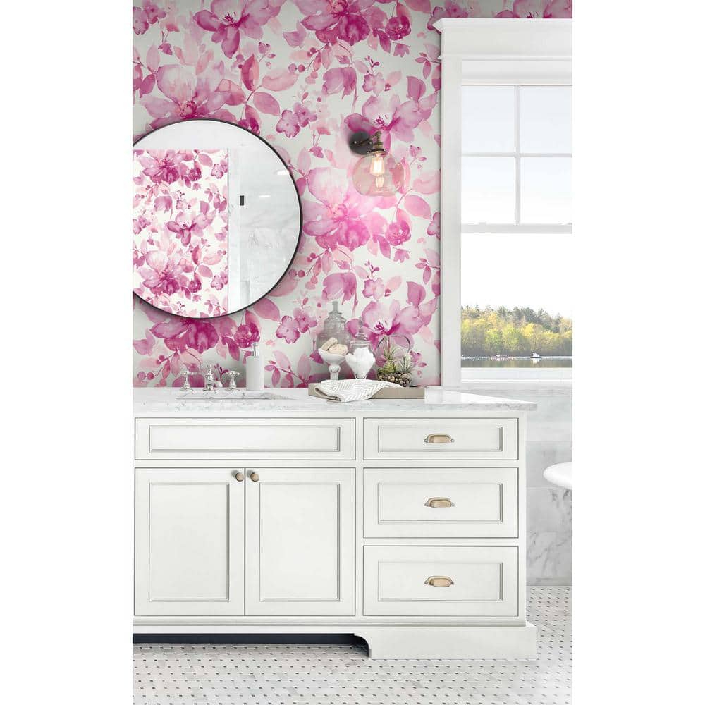 Pink Floral Watercolor Self-Adhesive Vinyl Wallpaper