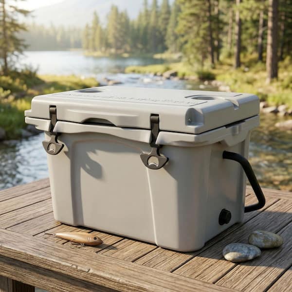 Grey 25 qt. Outdoor Chest Cooler Portable Cooler with Bottle