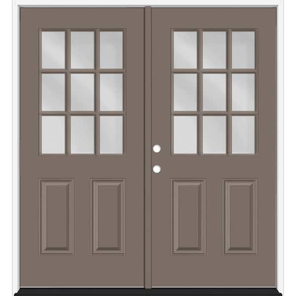 Reliant 64 in. x 80 in. 2P 1/2L 9L-SDL ClearGlass RHIS Kindling Finish Fiberglass Double Prehung Front Door w/6in. Jamb