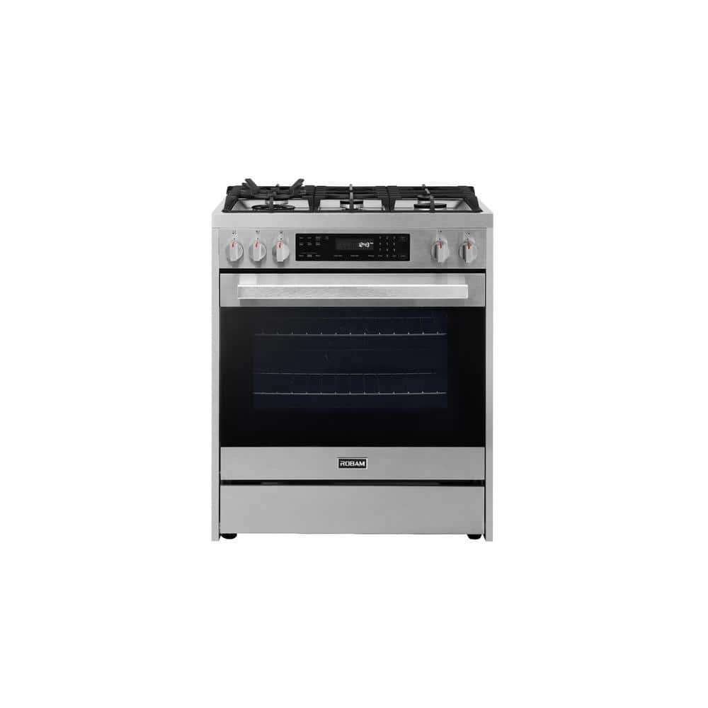 ROBAM 30 in. 5 Burner Slide-In Dual Fuel Range with Air Fry and Convection in Stainless Steel with Touch Button and Self Clean, Silver -  ROBAM-7GG10