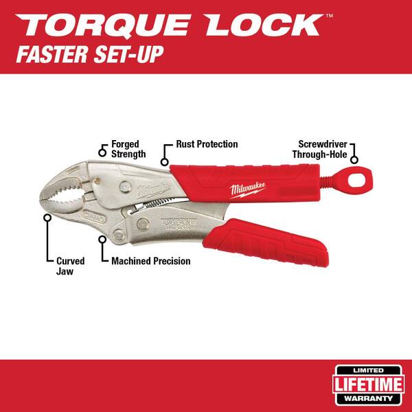 TORQUE LOCK Curved Jaw Pliers Milwaukee 48-22-3405 5 in Durable Grip 
