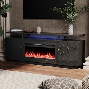 70 in. W Black Freestanding Storage Electric Fireplace TV Stand with 36 in. Fireplace