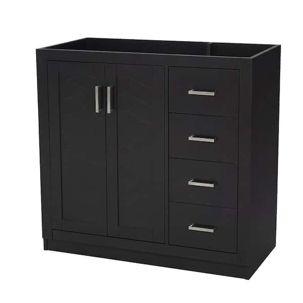 Corlin 35.39 in. W Modern Freestanding Bath Vanity Cabinet without Top in Black with Soft Closing Doors and 3 Drawers