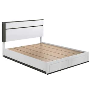 Summit Run 87.88 in. W White California King Wood Frame with Drawer Platform Bed