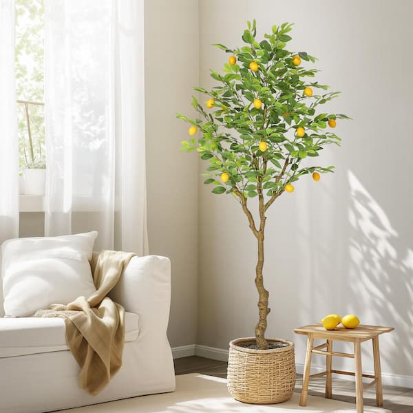 6 ft. Faux Lemon Tree, Artificial Lemon Tree w/ Realistic Fruit