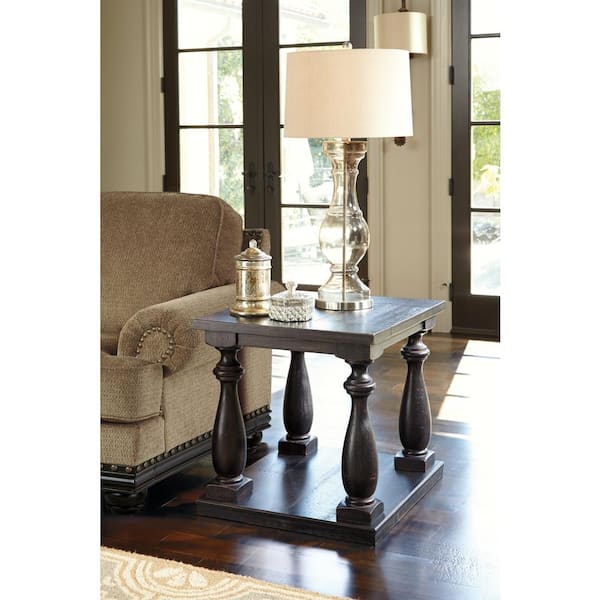Signature DESIGN BY ASHLEY Mallacar 27 in. Black Rectangle Wood End Table with Lower Shelf