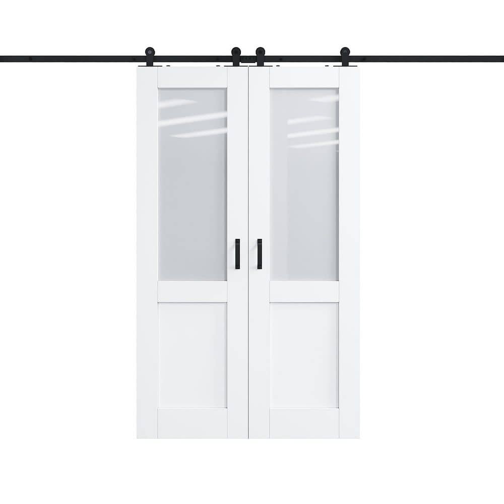 48 in. x 80 in. 1/2 Lite Frosted Glass White Primed MDF Top Mount Sliding Barn Door with Hardware Kit (T Shape Hanger) price history on PriceWatchPro