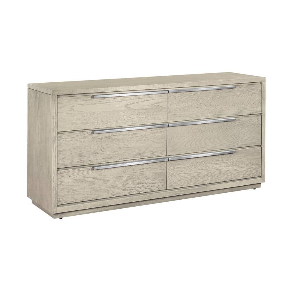 Abbey 63'' Grey Oak Wood Dresser with Stainless Steel Handles